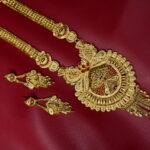 Bridal Gold Finish Long Haar and Matching Earrings